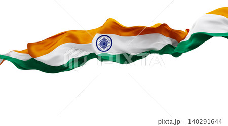 Indian flag ribbon with silk fabric texture flowing isolated on white background with copy space 3D render 140291644