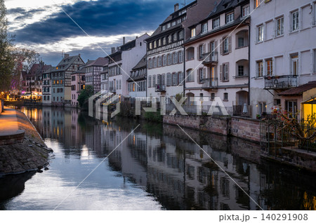 Evening Postcard View Petite France Canal Glowing Windows 140291908