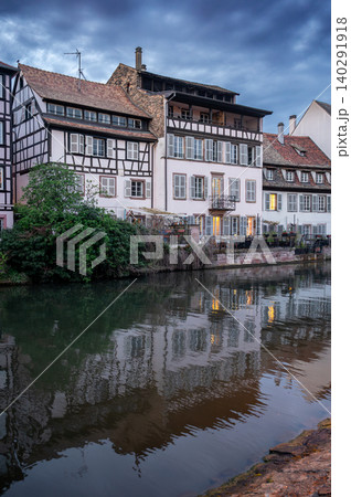 Quiet Canal Reflections at Dusk Timbered Facades Quiet Canal Reflections at Dusk Timbered Facades 140291918