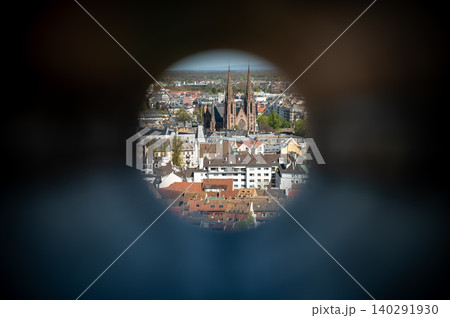 Aerial Strasbourg Cathedral Through Circular Viewpoint Aerial Strasbourg Cathedral Through Circular Viewpoint 140291930
