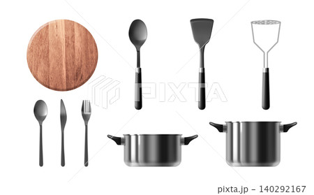 Realistic 3D kitchen utensils isolated on white Realistic 3D kitchen utensils isolated on white 140292167