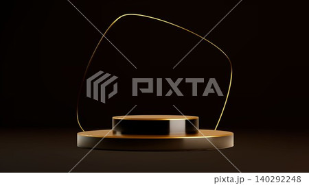 Gold black podium with geometric thin line frame Gold black podium with geometric thin line frame 140292248
