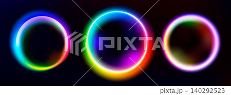 Glowing rainbow circles set isolated on black Glowing rainbow circles set isolated on black 140292523
