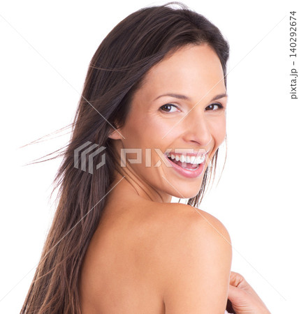 Portrait, beauty and smile with woman laughing in studio isolated on white background for wellness. Face, skincare or makeup and happy, funny or positive young person looking satisfied in dermatology Portrait, beauty and smile with woman laughing in studio isolated on white background for wellness. Face, skincare or makeup and happy, funny or positive young person looking satisfied in dermatology 140292674