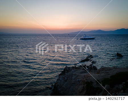 Aerial Sunset View of Mykonos Old Town and Port Aerial Sunset View of Mykonos Old Town and Port 140292717