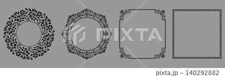 Set of decorative frames Elegant vector element for design in Eastern style, place for text. Floral black and gray frames. Lace illustration for invitations and greeting cards 140292882