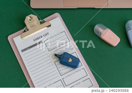 Colorful school supplies on a green background 140293088
