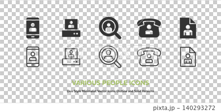 A set of vector icons (line art and colored) for people and communication, including smartphones, fax machines, search engines, phone calls, and documents. A set of vector icons (line art and colored) for people and communication, including smartphones, fax machines, search engines, phone calls, and documents. 140293272