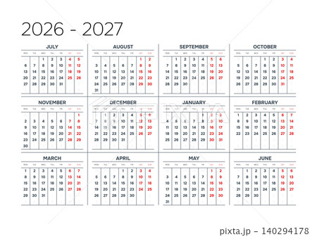 English 2026-2027 Horizontal 4x3 Grid Corporate Yearly Calendar Grid Minimalist Office Annual Organizer (Compatible with 2037-2038 and 2054-2055). 140294178
