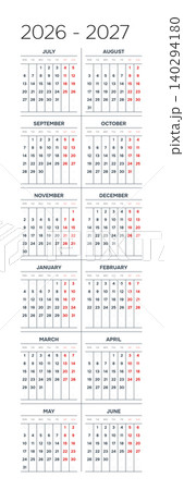 English 2026-2027 Vertical 2x6 Grid Efficiency Annual Calendar Template Minimalist Yearly Workflow Grid (Compatible with 2037-2038 and 2054-2055). 140294180