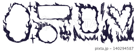 Fiery frames set with blazing flames on white Fiery frames set with blazing flames on white 140294587