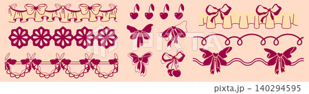 Delicate lace frame patterns set with ribbon bows Delicate lace frame patterns set with ribbon bows 140294595