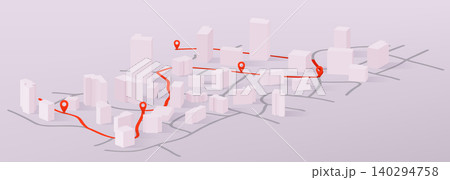 Isometric 3D city map with GPS navigation pins 140294758