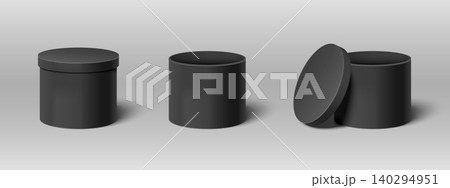 Black cylindrical gift boxes set on background 140294951