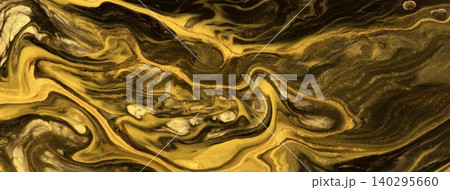 Abstract acrylic pour fluid art background in black and gold tones with golden marble texture and wavy pattern Abstract acrylic pour fluid art background in black and gold tones with golden marble texture and wavy pattern 140295660