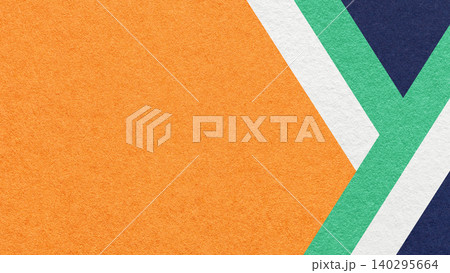 Orange textured paper background with white, emerald green, blue geometric lines, copy space for banner presentation 140295664