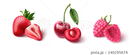 3D red berries set isolated on white background 140295674