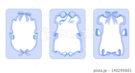 Set of vintage blue ribbon frames with polka dot 140295681