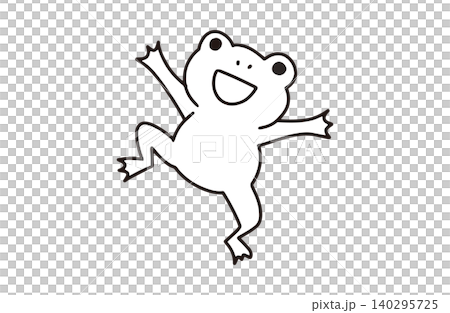 笑顔でジャンプするかわいいカエルのシンプル線画 140295725
