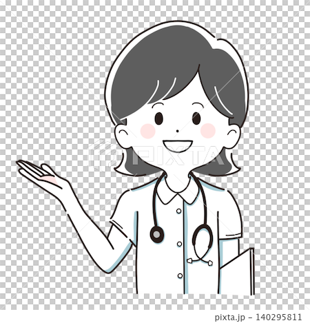 一位身穿白大褂的女醫生微笑著給予指示和解釋。 一位身穿白大褂的女醫生微笑著給予指示和解釋。 140295811