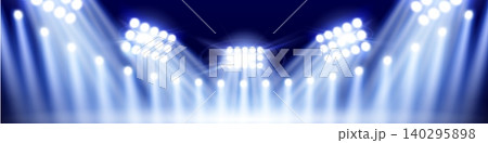 Bright stadium lights illumination on dark Bright stadium lights illumination on dark 140295898