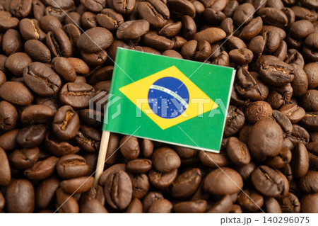 Brazil flag on coffee beans, shopping online for export or import food product. 140296075