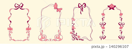 Vintage coquette frame with delicate ribbon border Vintage coquette frame with delicate ribbon border 140296107