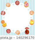お菓子のフレーム_シュークリーム_チョコ_苺_カスタードクリーム_オレンジ_正方形_ブルー 140296170