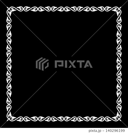 Black and white square border Islamic frame deco stenciled. Kazakh pattern frame, border, decorative ornament of Kazakh, Turk, Kyrgyz, Mongol, Tatar, Uzbek, Tajik for plates, textiles, print design Black and white square border Islamic frame deco stenciled. Kazakh pattern frame, border, decorative ornament of Kazakh, Turk, Kyrgyz, Mongol, Tatar, Uzbek, Tajik for plates, textiles, print design 140296199