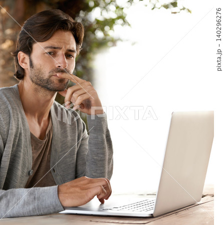 Businessman, laptop and thinking of planning outdoor with remote work, relaxing or freelance writer. Entrepreneur, person and face or technology for reading, typing or online research in nature Businessman, laptop and thinking of planning outdoor with remote work, relaxing or freelance writer. Entrepreneur, person and face or technology for reading, typing or online research in nature 140296276
