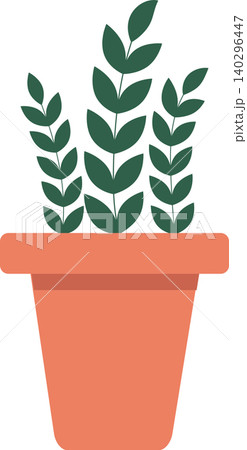 Cute potted houseplant with green leaves in a clay terracotta pot isolated on white background flat design illustration Cute potted houseplant with green leaves in a clay terracotta pot isolated on white background flat design illustration 140296447