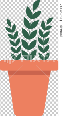 Cute potted houseplant with green leaves in a clay terracotta pot isolated on white background flat design illustration Cute potted houseplant with green leaves in a clay terracotta pot isolated on white background flat design illustration 140296447