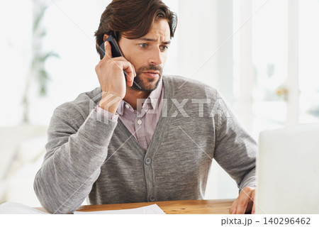Laptop, problem and businessman with phone call in office to report a glitch or 404 error with internet. Virtual, communication and frustrated with computer for business and consultation for help Laptop, problem and businessman with phone call in office to report a glitch or 404 error with internet. Virtual, communication and frustrated with computer for business and consultation for help 140296462