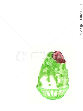 宇治金時かき氷の手描き水彩イラスト 抹茶かき氷 左コピースペース 宇治金時かき氷の手描き水彩イラスト 抹茶かき氷 左コピースペース 140296524