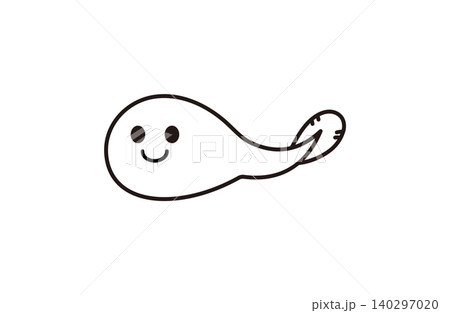 かわいいおたまじゃくしのシンプル線画イラスト 梅雨と春の生き物素材 140297020