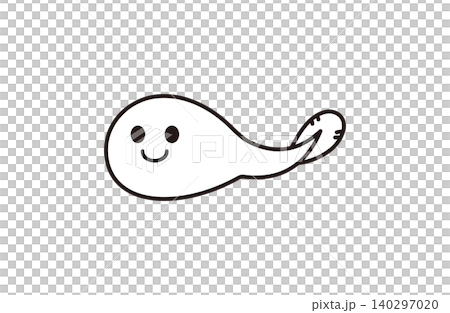かわいいおたまじゃくしのシンプル線画イラスト 梅雨と春の生き物素材 140297020