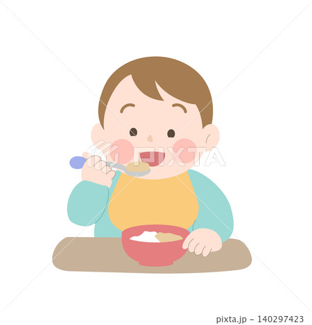 喜んで食べる赤ちゃん|離乳食|b001b 140297423
