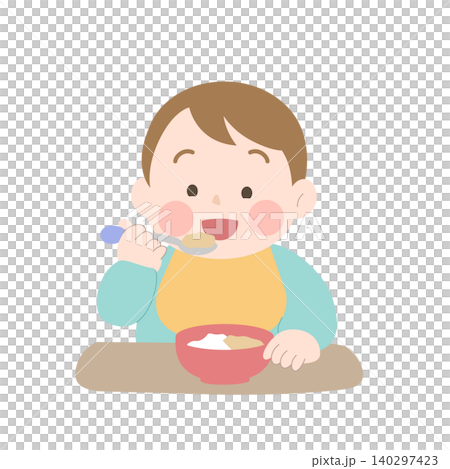 喜んで食べる赤ちゃん|離乳食|b001b 140297423