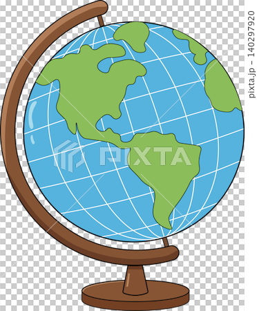 Cute cartoon school globe vector illustration with green continents and blue oceans on wooden stand isolated on white background Cute cartoon school globe vector illustration with green continents and blue oceans on wooden stand isolated on white background 140297920