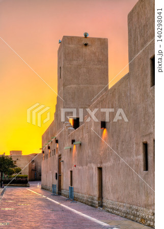 Hilla Mosque, a traditional Najdi clay building at sunset in Riyadh Hilla Mosque, a traditional Najdi clay building at sunset in Riyadh 140298041
