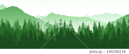 Forest and mountain landscape, green vector silhouette 140298216
