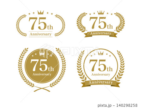 ゴールドの75周年記念アニバーサリーエンブレムセット 高級ロゴコレクション 140298258
