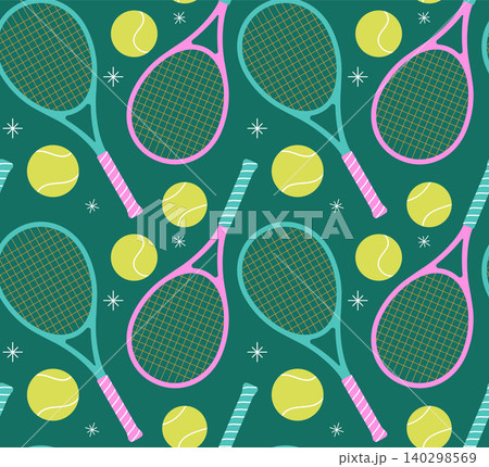 Seamless tennis pattern with rackets and tennis balls. Colorful retro sport background vector Seamless tennis pattern with rackets and tennis balls. Colorful retro sport background vector 140298569