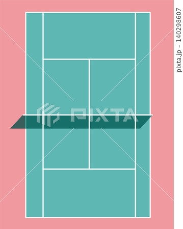 Minimalist tennis court top view vintage illustration. Retro sport geometric vector summer 140298607
