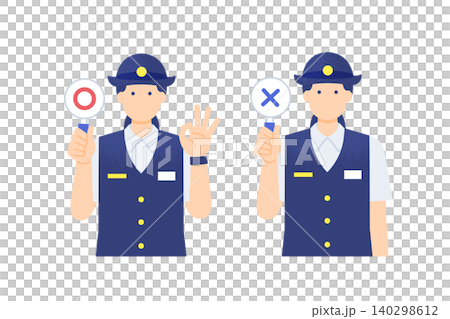 夏服の女性駅員さん OKとNGの札を持つ鉄道スタッフの上半身イラストセット 夏服の女性駅員さん OKとNGの札を持つ鉄道スタッフの上半身イラストセット 140298612