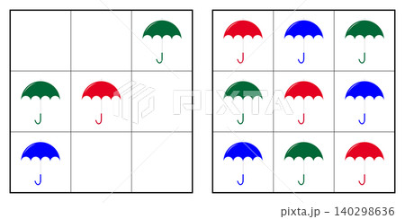 Children sudoku puzzle game vector template with colorful umbrellas logical education worksheet PNG Children sudoku puzzle game vector template with colorful umbrellas logical education worksheet PNG 140298636