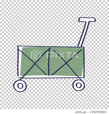 キャンプやアウトドアに使用する手で引くカートの手書きイラスト 140298684
