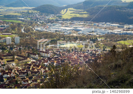 Wide Landscape Panorama With Pine Trees And Town Wide Landscape Panorama With Pine Trees And Town 140298899