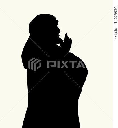 Vector drawing. Praying man. Back view 140299364