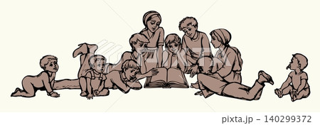 Vector drawing. Kids reading a book 140299372